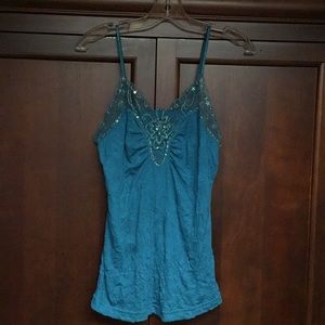 tank top, low cut with sequins and mesh